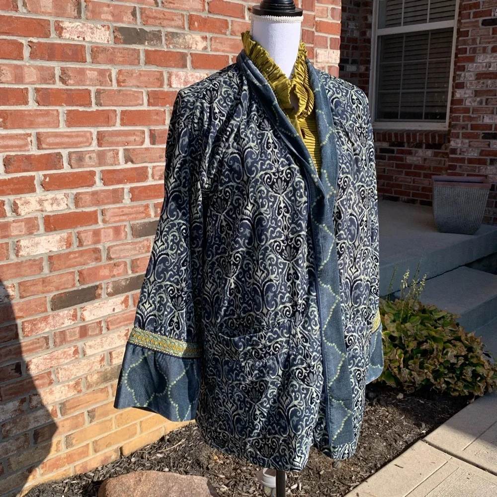 Soft Surroundings Long Blue and Gold Patterned Topper - Picture 5 of 8